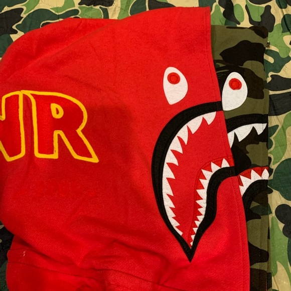 Bape A Bathing Ape Red Double Hooded Shark Hoodie - Picture 8 of 8